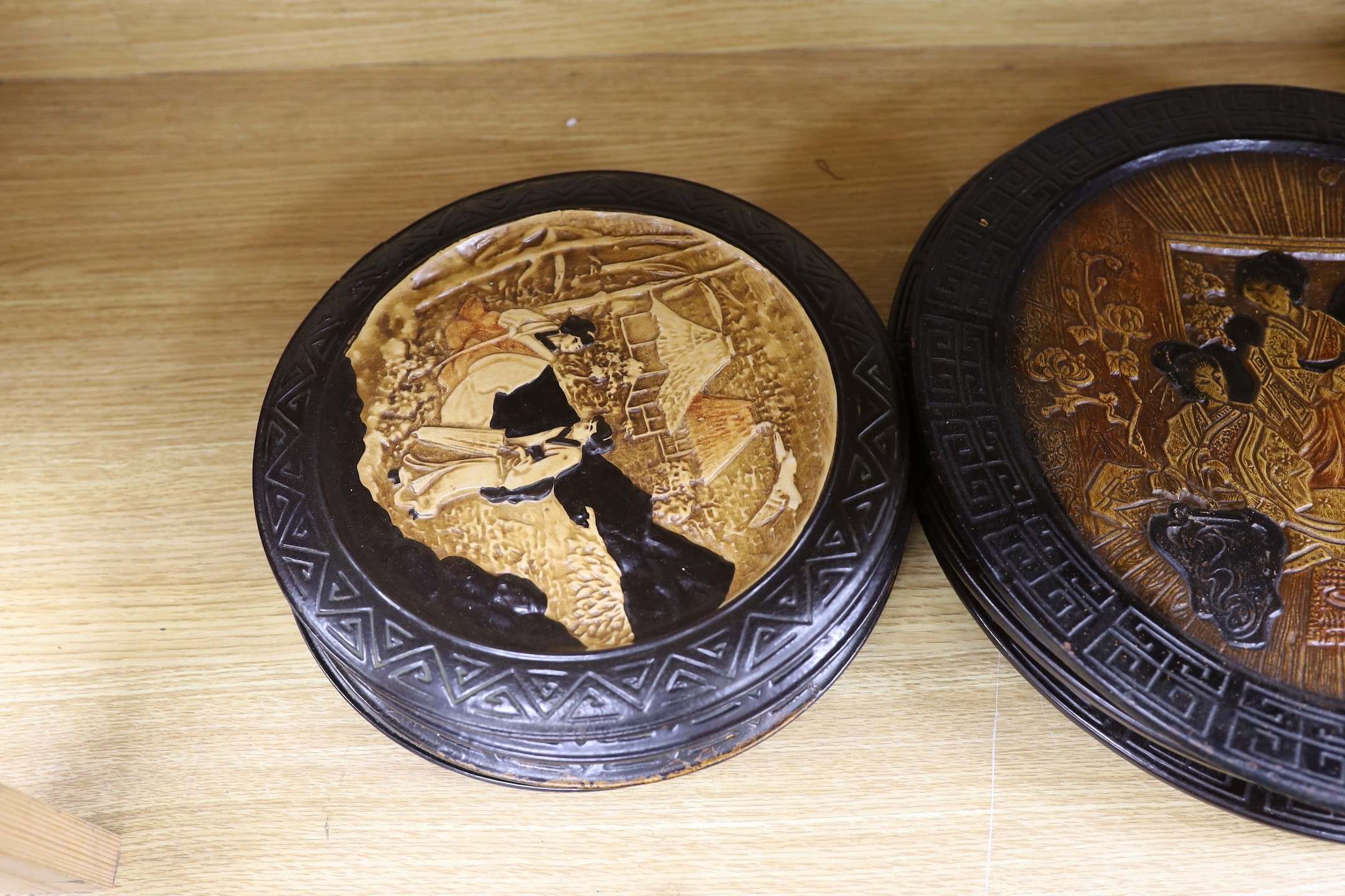 3 large and 5 smaller Bretby chinoiserie wall plates, largest 33cm